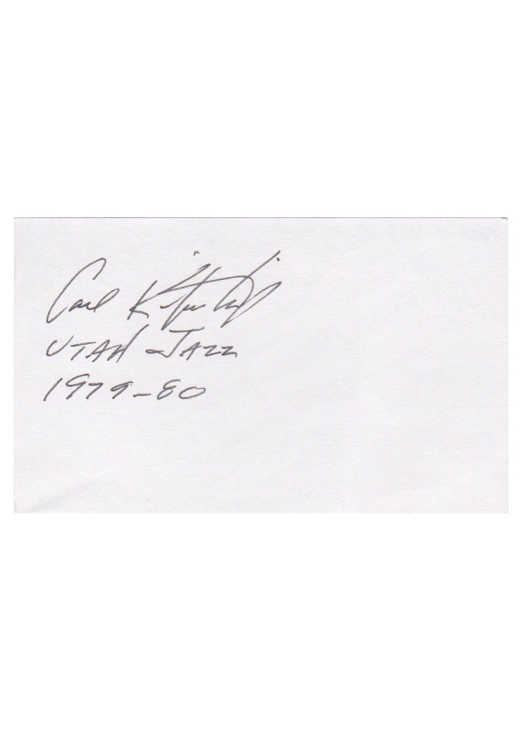 Carl Kilpatrick signed index card, Utah Jazz uniform