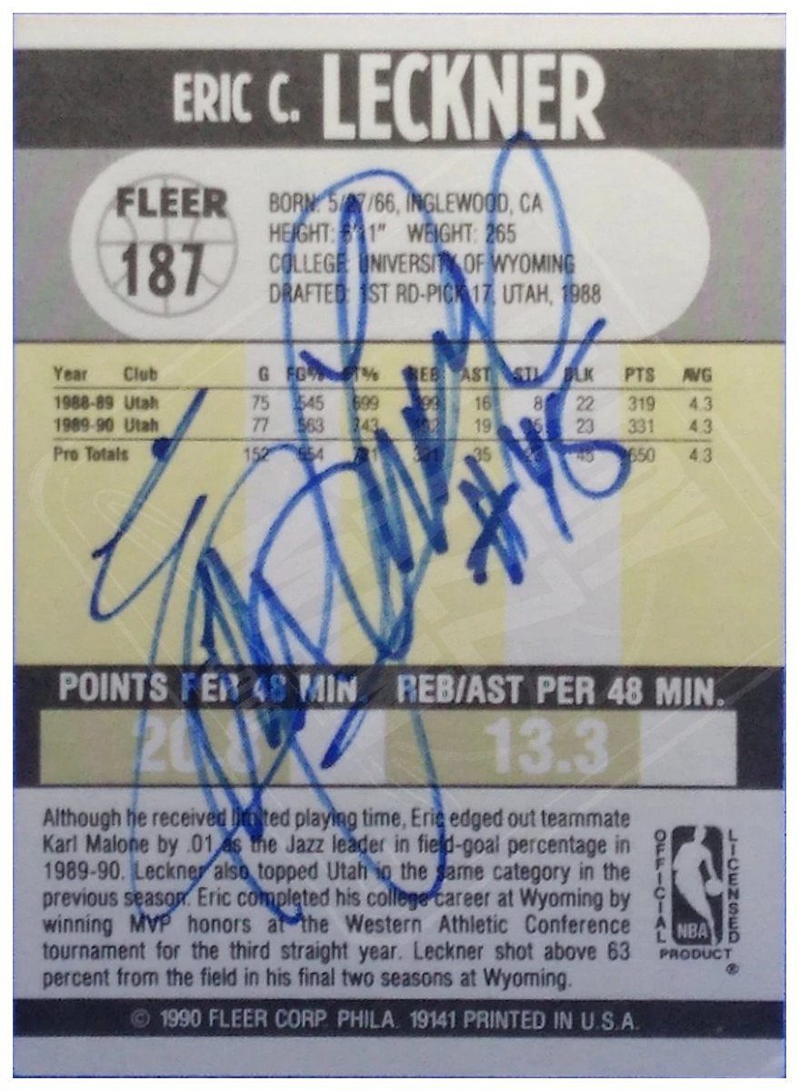 Eric Leckner on-card auto, Utah Jazz uniform