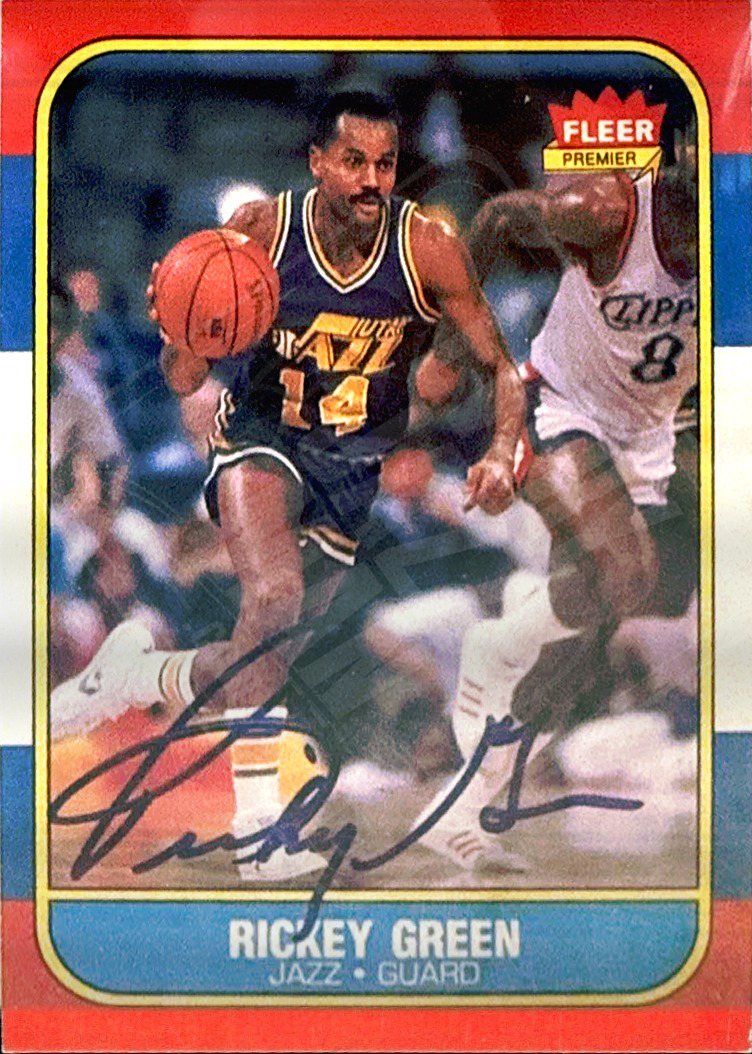 Rickey Green on-card auto, Utah Jazz uniform