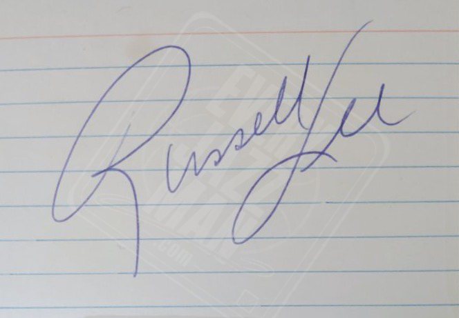 Russ Lee signed index card